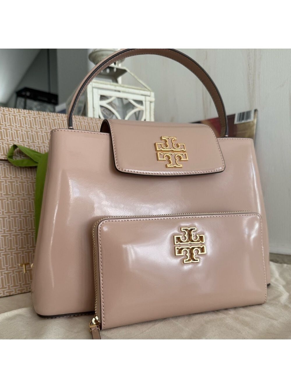 Tory BurchBritten leather Satchel and matching Britten continental Wallet Set